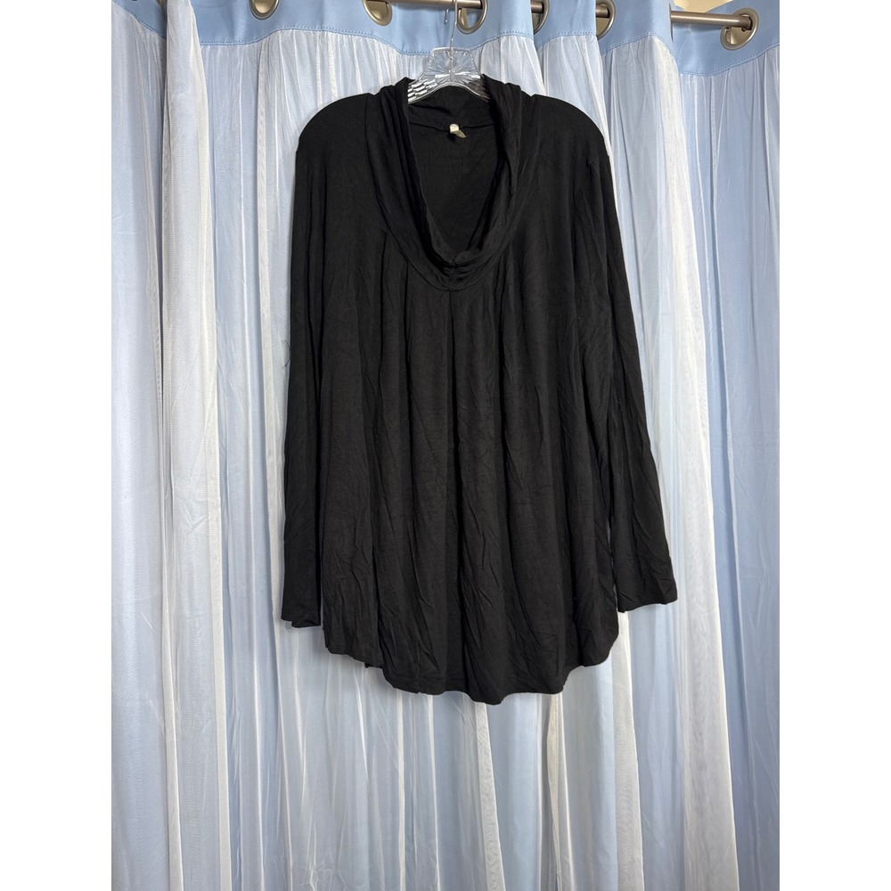 Celeste Top Women 2X Cowl Neck Black Pleated Long Sleeve EUC